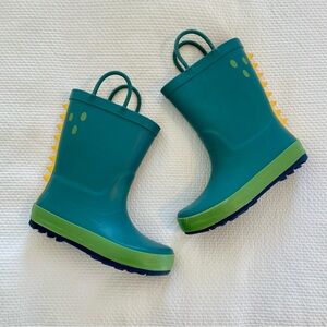 Kids Dinosaur Rain Boots - Teal and Yellow Size 12